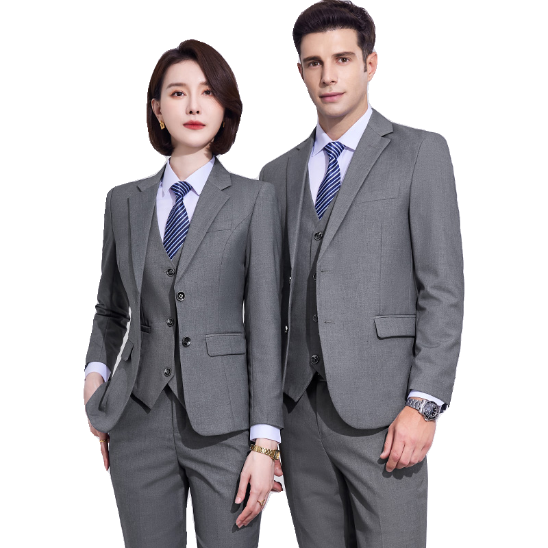 商務(wù)男士西服套裝淺灰色氣質(zhì)修身工作服西裝上班工裝面試職業(yè)正裝