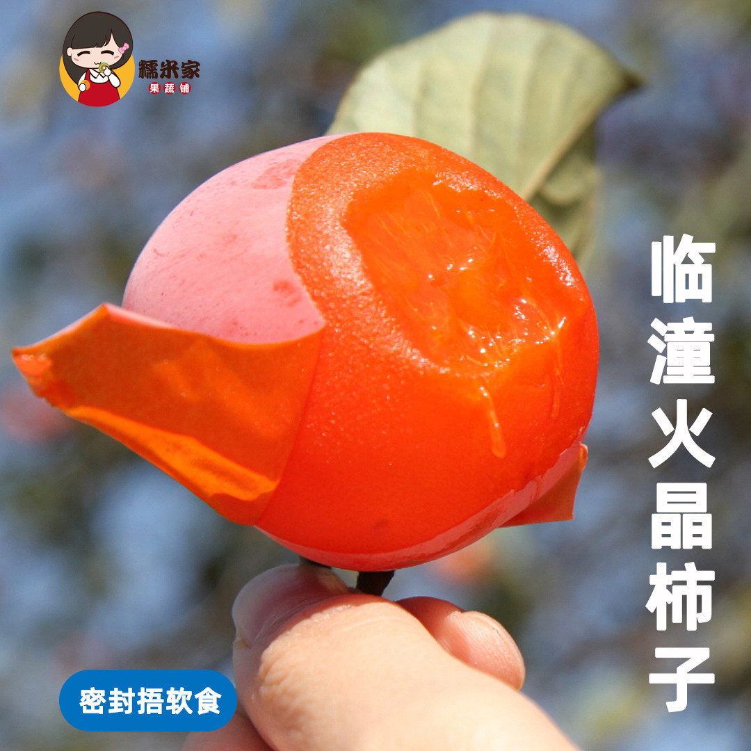 糯米家正宗临潼火晶柿子野生小柿子一口柿薄皮甜蜜多汁密封捂软食