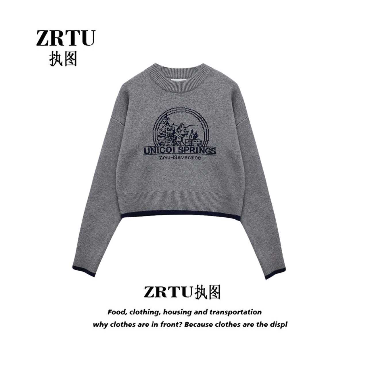 ZRTU/执图（自播）2024新款圆领慵懒提花设计感针织毛衣美式复古