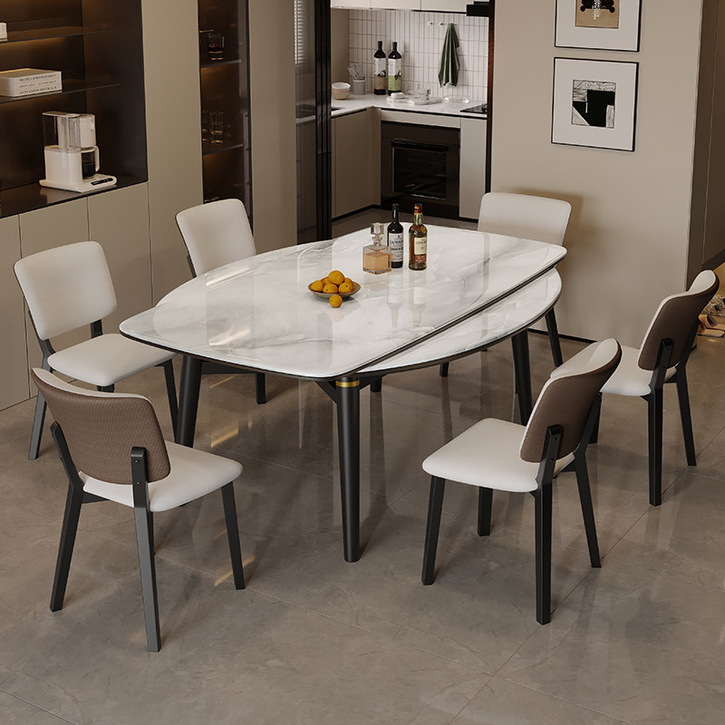 意式简约大理石餐桌椅组合可伸缩折叠小户型轻奢家用超晶石饭桌