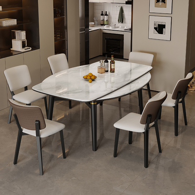 家用可伸缩折叠大理石餐桌小户型