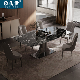 极简超微晶石小户型餐桌现代简约大理石长方形方桌家用吃饭桌 意式