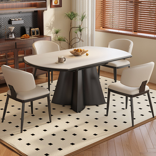 极简岩板餐桌椅意式轻奢全托可伸缩方圆两用简约现代家用饭桌