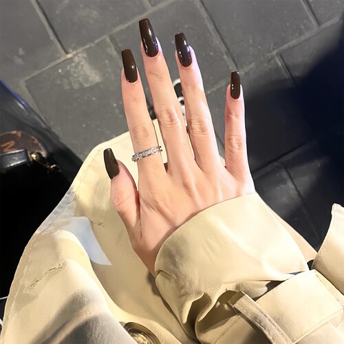 纯色巧克力色手工短款穿戴甲