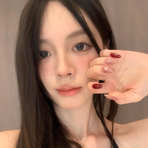 纯手工穿戴甲成品小红书爆款玻璃猫眼酒红波点简约高级感显白美甲
