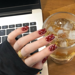 夏日清新多巴胺猫眼日常美甲简约手绘波点可拆卸纯手工穿戴甲短款