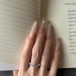 【白茶】春夏高级感显白裸色美女感十足渐变猫眼长款纯手工穿戴甲