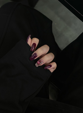 爆闪满钻美甲穿戴甲高级复古紫色假指甲贴片气质显白纯手工定制