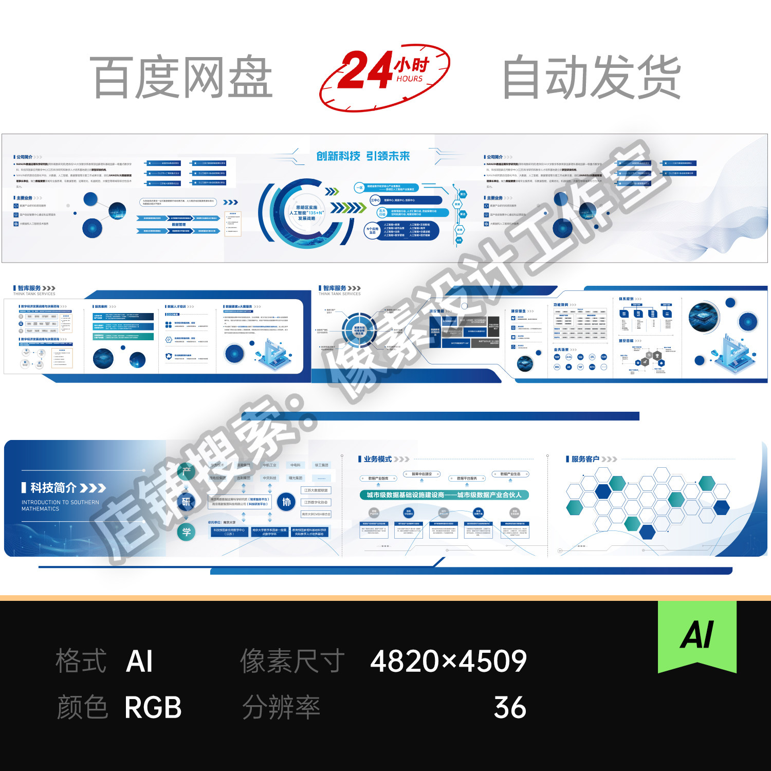科技企业展厅文化墙公司业务介绍展板数据可视化流程图设计素材AI图片