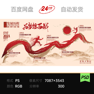 红金国风企业战略发展历程碑时间轴成长大事记主视觉KV背景板素材