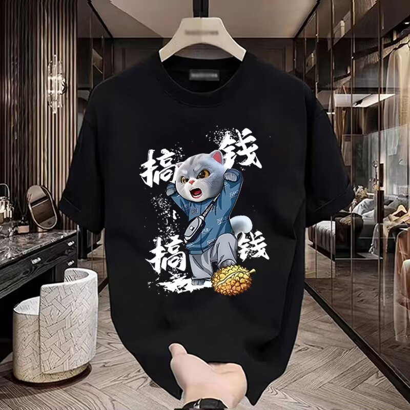 潮牌男女简约印花短袖T恤情侣装学生班服纯棉宽松T恤美式半袖上衣