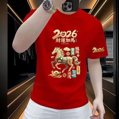 2026马年纯棉男T恤本命年国潮