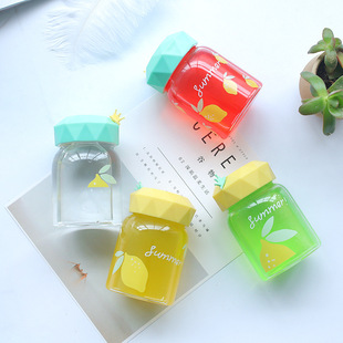 创意钻石杯盖夏日柠檬玻璃钻面随身杯小巧带提绳水果透明水杯子