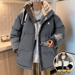 X707P100148港风棉衣男冬季两面穿加厚羊羔毛绒面包服外套图片