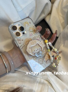 幸运满满鲷鱼烧猫咪支架适用苹果16promax手机壳iphone13新款15pro少女14情侣12趣味创意ins韩系卡通可爱全包