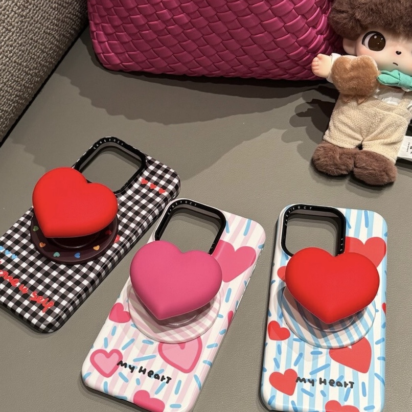 彩色爱心磁吸支架苹果16手机壳