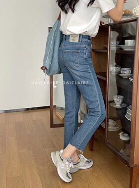 代嘉儿91580烟管牛仔裤女高腰水洗显瘦弹力九分小直筒秋季新