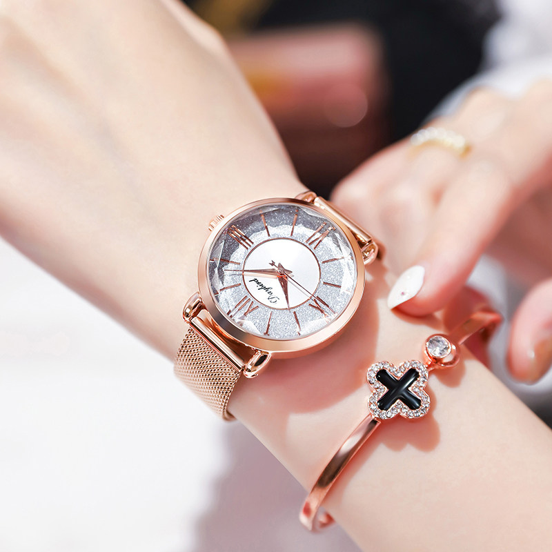 正品手表女简约气质镶钻满天星休闲女士石英防水钢带2020新款腕表