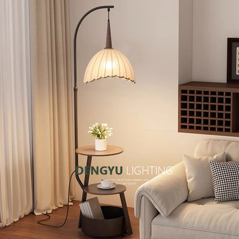 落地灯客厅沙发边几中古法式复古床头置物架一体无线充电立式台灯