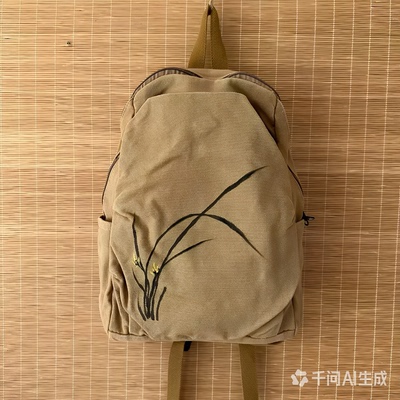 双肩包女款手绘中国画水墨兰 民族风韩系ins风轻便大容量书包