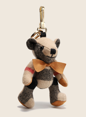 新款b小熊挂件羊绒格子泰迪熊情侣包挂件蝴蝶结汽车钥匙扣包挂饰