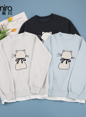 9407女童卫衣秋款儿童上衣宽松圆领假两件女孩大童童装