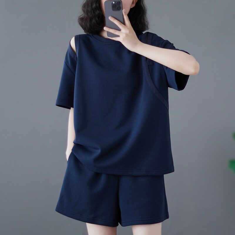 休闲运动短裤套装女时尚洋气夏装大码胖mm夏季薄款百搭短袖两件套