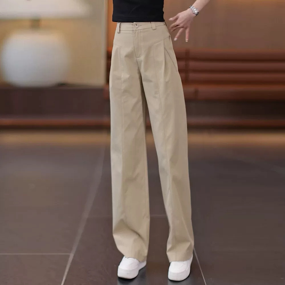 春夏小个子弯刀阔腿裤女2026新款高腰宽松垂感百搭直筒休闲西装裤