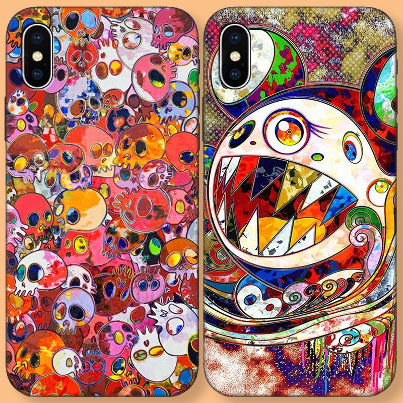 日本村上隆骷髅头适用于苹果iPhonex xs xr max y97 磨砂手机壳套