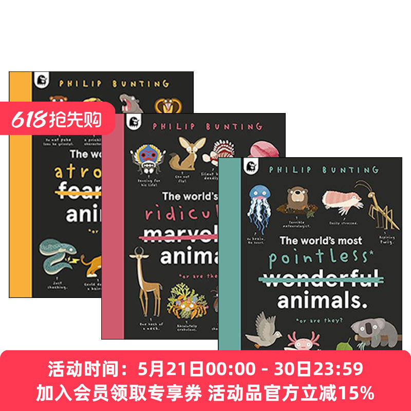 英文原版 The World s Most Animals 精装插画动物科普绘本 3册 世界上那些笨/残暴/荒谬的动物 Philip Bunting 英文版 进口原版书