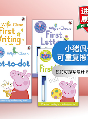小猪佩奇可重复擦写书 英文原版 Peppa Pig Practise with Wipe-Clean 4册 拼写单词书写刷刷笔书 英文书写练习册 进口书籍