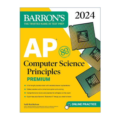 英文原版 AP Computer Science Principles Premium 2024 6 Practice Tests+Comprehensive Review+Online 巴朗AP计算机科学原理