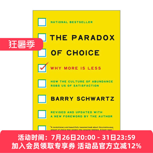 英文原版 The Paradox of Choice 选择的悖论 用心理学解读人的经济行为 斯沃斯莫尔学院社会心理学教授Barry Schwartz 进口书籍