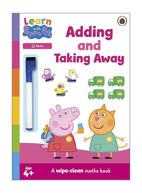 英文原版 和小猪佩奇一起学简单加减法 Learn with Peppa Adding and Taking Away wipe-clean activity book 可擦写活动书 进口