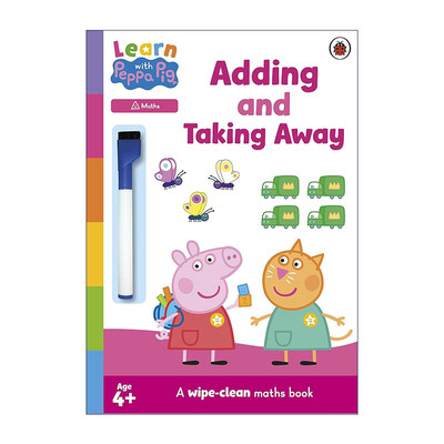 英文原版 和小猪佩奇一起学简单加减法 Learn with Peppa Adding and Taking Away wipe-clean activity book 可擦写活动书 进口