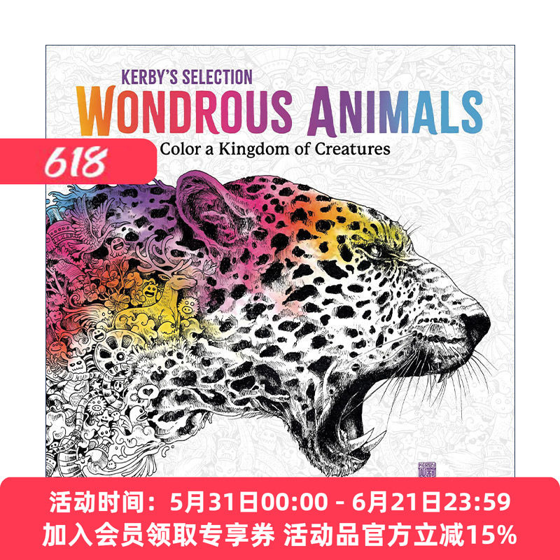 英文原版 Wondrous Animals 奇妙的动物 彩色的生物王国 填色寻物 着色涂色书 绘本 漫画 艺术 Kerby Rosanes 进口英语原版书籍