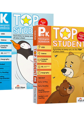 美国加州教辅优等生系列练习册 幼儿园小中大班 英文原版 Evan Moor Top Student Grade PreK K 英语数学STEM科学计算机社交情感