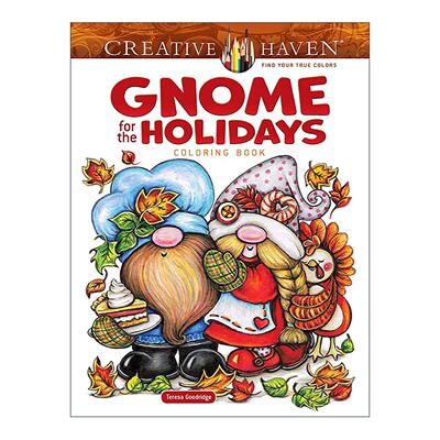 英文原版 Creative Haven Gnome for the Holidays Coloring Book 创意保护区 节日精灵 填色涂色书 新年 英文版进口英语原版书籍