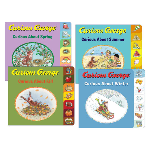 英文原版 Curious George 好奇猴乔治对四季很好奇系列4册 大开异形纸板书 秋天/夏天/秋天/冬天 英文版 进口英语原版书籍
