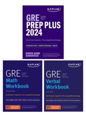 英文原版 GRE Complete 2024 卡普兰2024美国研究生入学考试备考全套3本 6套题+实用技巧+在线练习 英文版 进口英语原版书籍