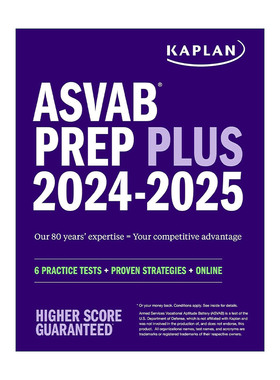 英文原版 ASVAB Prep Plus 2024-2025 卡普兰兵种倾向选择测验 含6套试题+备考策略+在线资源 英文版 进口英语原版书籍