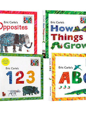 英文原版 Eric Carle's Abc/123/Opposites/How Things Grow 艾瑞卡尔纸板书4册 儿童启蒙认知绘本 英文版 进口英语原版书籍