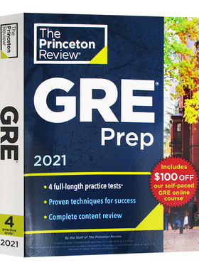 普林斯顿GRE考试备考指南2021 英文原版 Princeton Review GRE Prep 2021 4套练习测试题集 教材教辅 英文版进口原版英语考试书籍