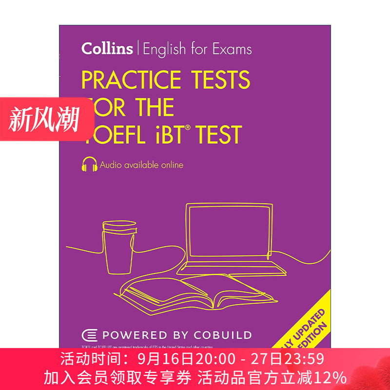 英文原版 Collins English Practice Tests for the TOEFL iBT Test 新托福考试模拟练习题4套 改革版第三版 附答案和难词注释