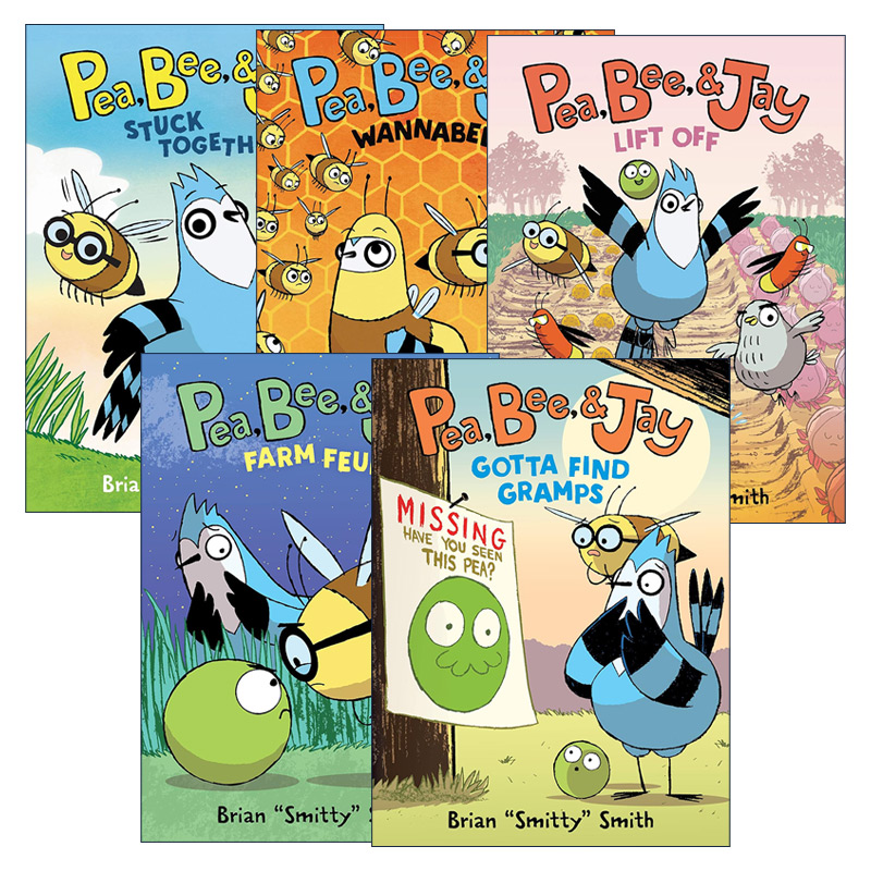 英文原版 Pea, Bee, & Jay 豌豆、蜜蜂和松鸦系列5册 全彩漫画绘本 Stuck Together/Wannabees/Lift Off/Farm Feud 英文版 进口书