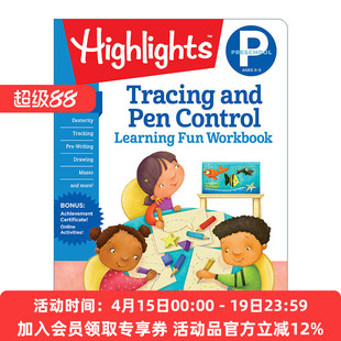 学前描红与控笔 英文原版 Preschool Tracing and Pen Control 亮点趣味学习练习册 儿童启蒙 游戏谜题 英文版 进口英语原版书籍