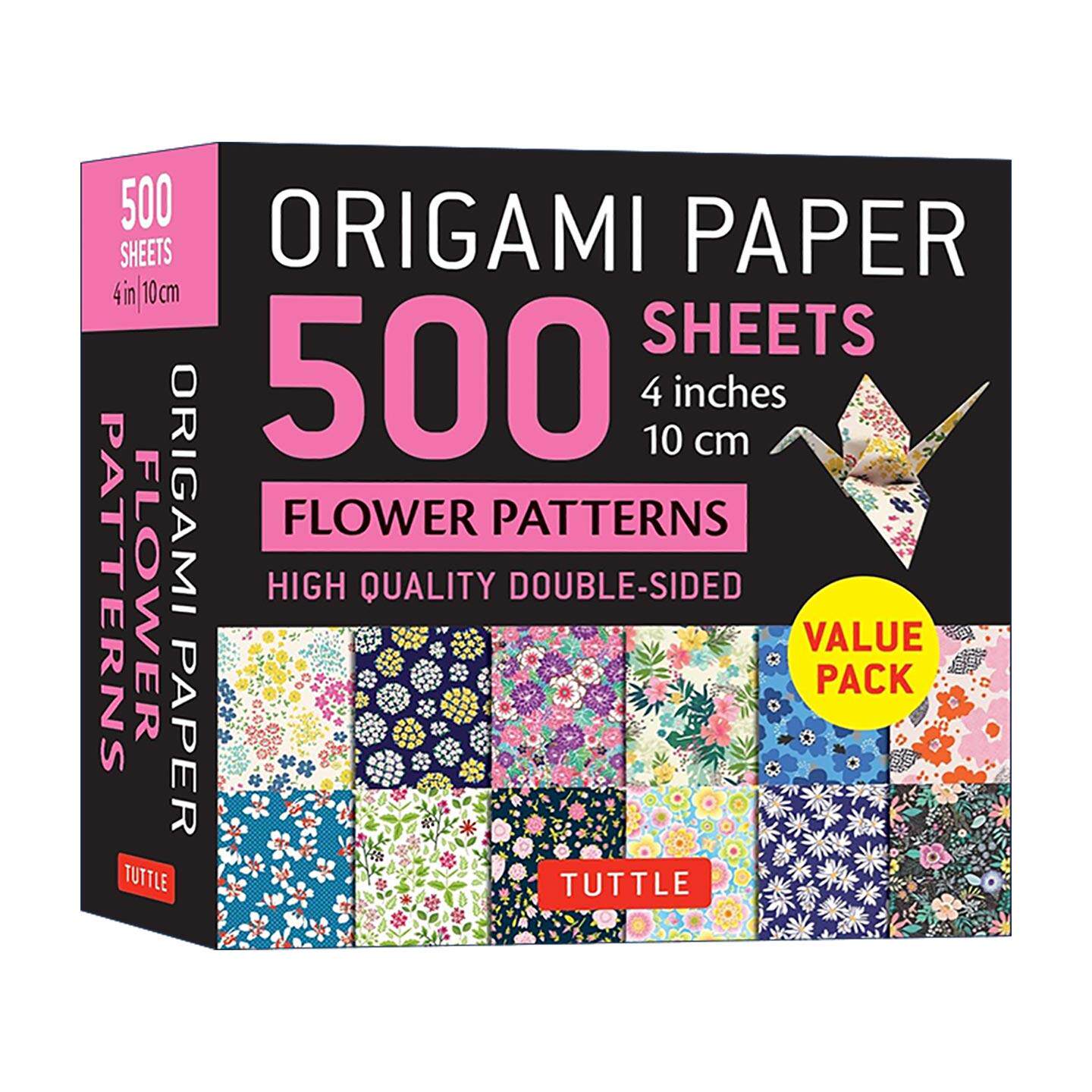 英文原版 Origami Paper 500 sheets Flower Patterns 4" 10 cm 花卉图案双面折纸500张 Tuttle Publishing 进口英语原版书籍