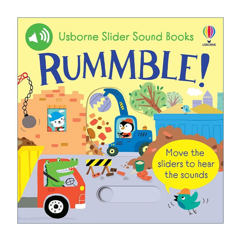 英文原版 Slider Sound Books RUMMBLE 忙碌的建筑工地挖掘机 抽拉机关有声纸板书 儿童启蒙认知绘本 英文版 进口英语原版书籍