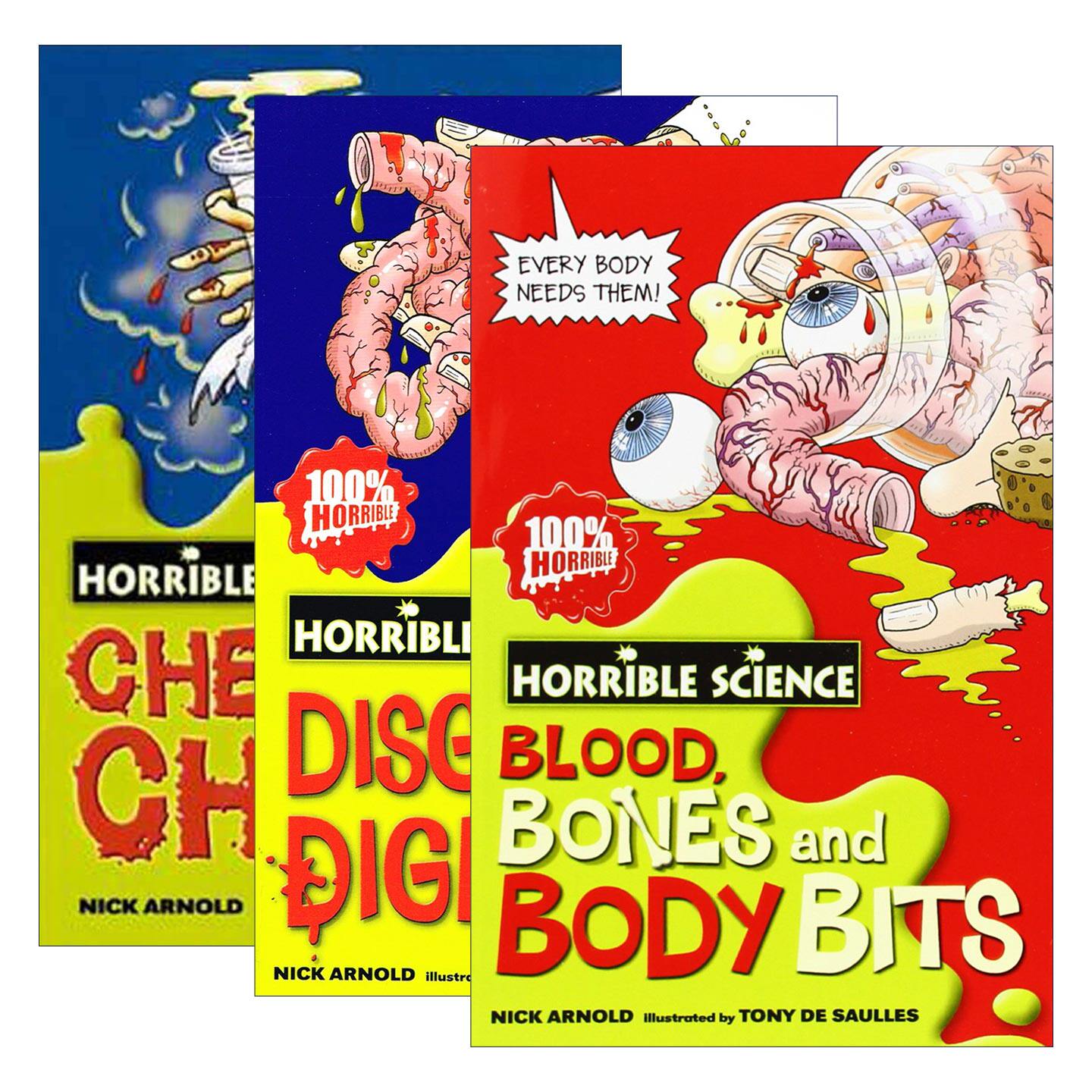 英文原版 Horrible Science 学乐可怕的科学系列3册 血液、骨骼和身体器官 混乱的化学 恶心的消化系统 英文版 进口英语原版书籍