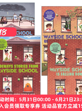 英文原版 Wayside School 歪歪路小学系列1-4册 章节桥梁书 荒诞故事 我们的学校要倒了 新来的代课老师英文版 进口英语原版书籍